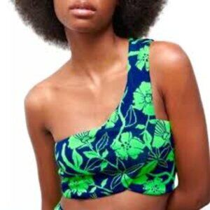Zara Neon Green Floral One-Shoulder Crop Top